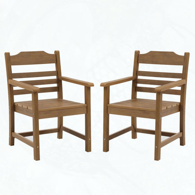 2-Pack HIPS Patio Dining Chair with Arms, Imitation Wood Grain Texture, All-Weather, Easy Assembly