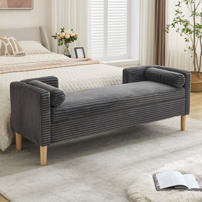 Upholstered Flip Top Storage Bench With Bolster Pillows