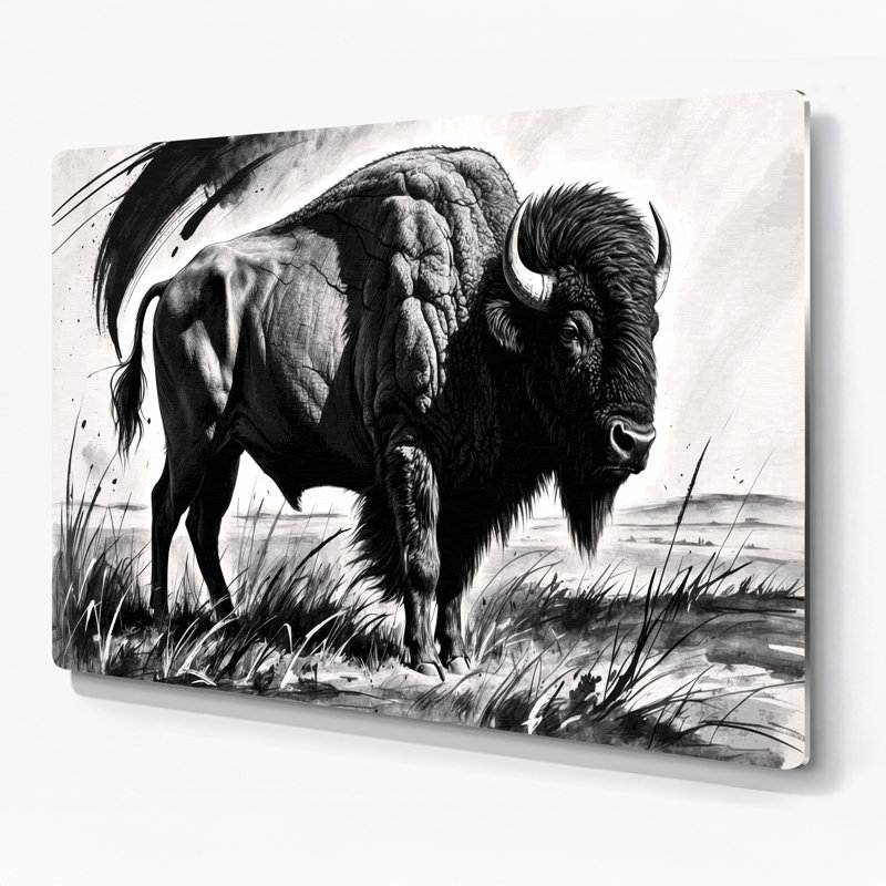 Faune, bison américain, art mural en métal gris, H 16 po x l 20 po