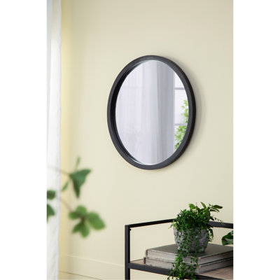 20" X Circle Wall Mirror With Dark Wooden Frame Design - For Living Room, Dining, Foyer, Bathroom, Office Minimalist, Enlarges Area Appeal Bath, Adds