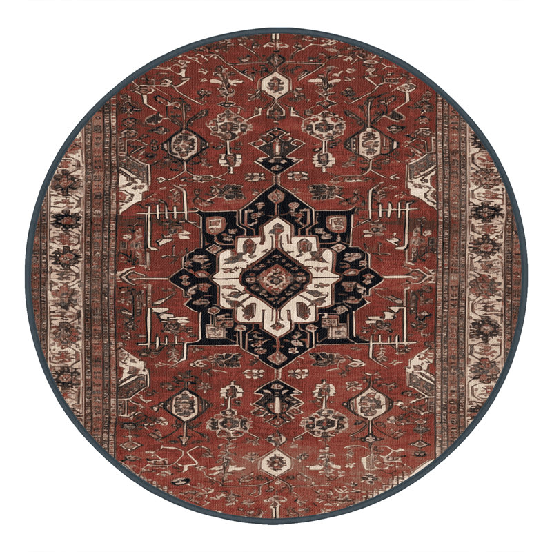 Machine Washable Persian Black Area Rug, Round 4'