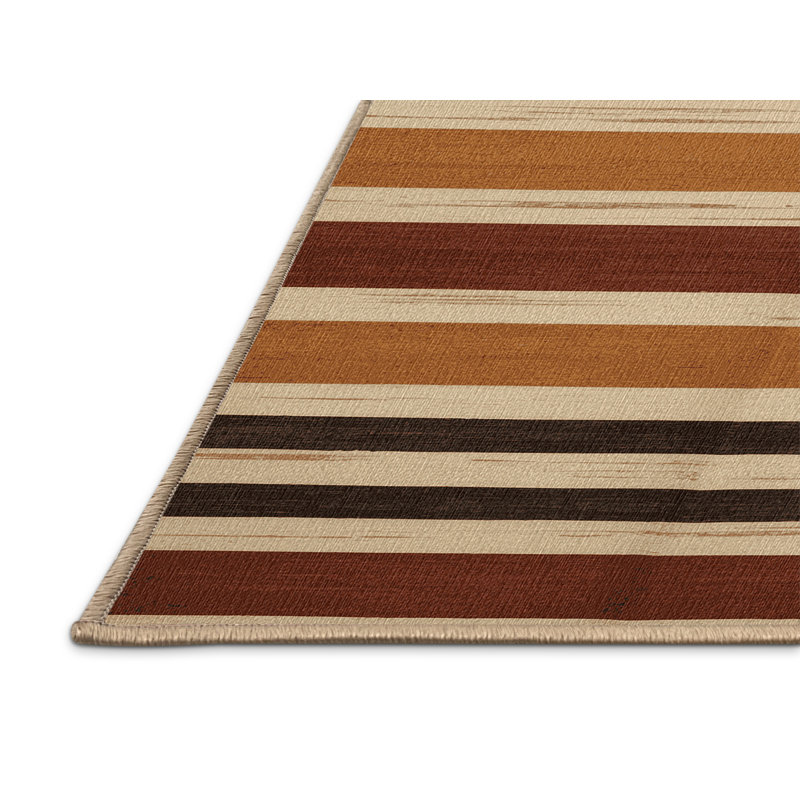  Tapis lavable rayé crème et cannelle, Tapis de couloir 2 pi x 4 pi