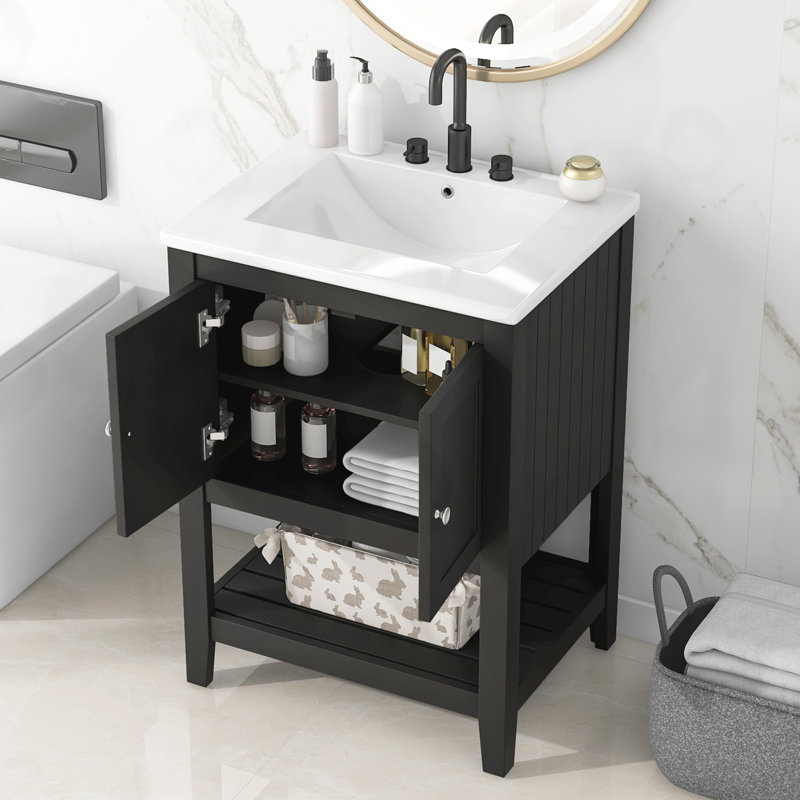 Meuble-lavabo moderne avec tablette ouverte, Black