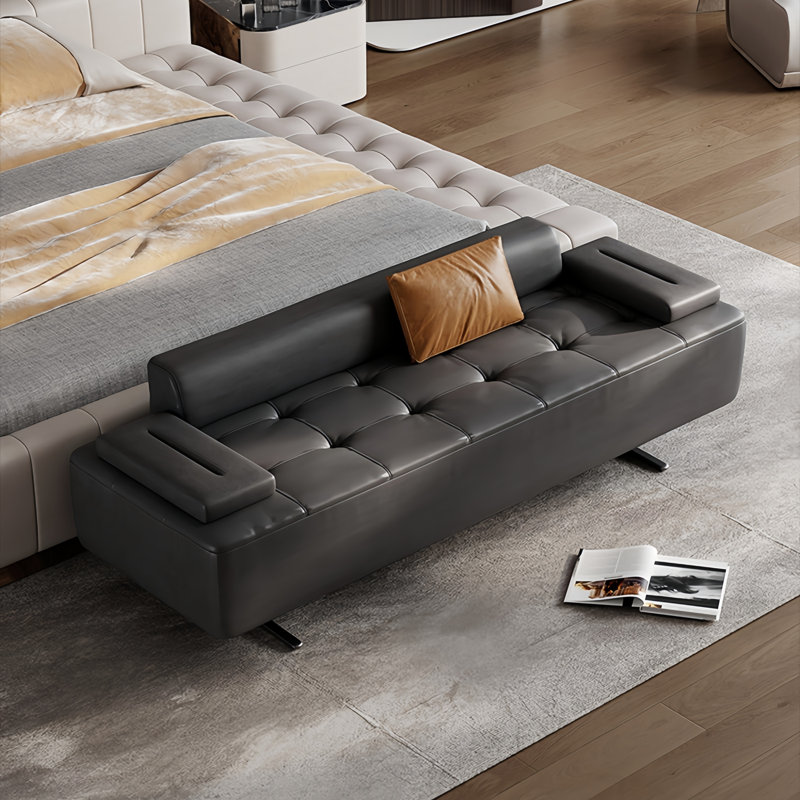 Banc rembourré en microfibre de cuir, H 20,47 po x l 70,86 po x P 21,65 po, Gris foncé