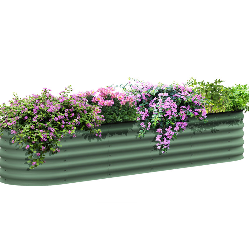 Ensemble de jardin surélevé galvanisé L 94,5 po x l 23,5 po x H 16,5 po, jardinière extérieure en métal avec bordure, superbe pour faire pousser des fleurs et des légumes, trousse - H 93 po 22,5 po, bordure amusante,