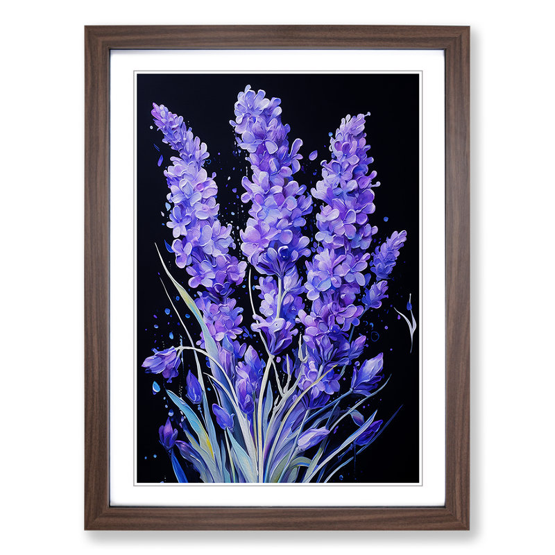 Lavender Flower Informel - Single Picture Frame Print on Wood, 64cm H x 46cm W x 2cm D, Walnut