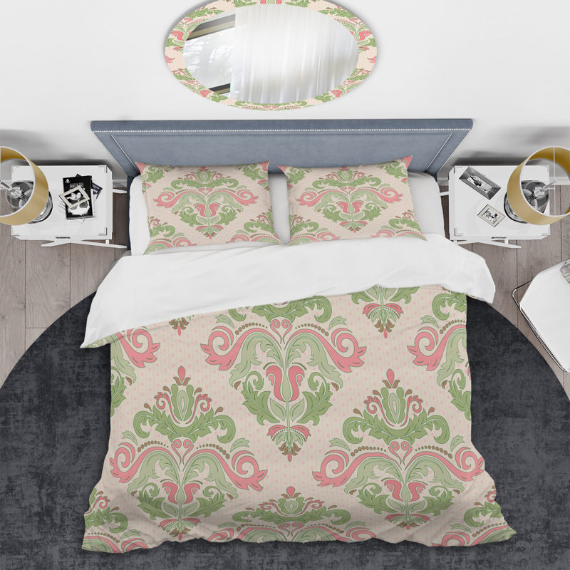Ensemble de housse de couette en microfibre vert / rose 2 pièces