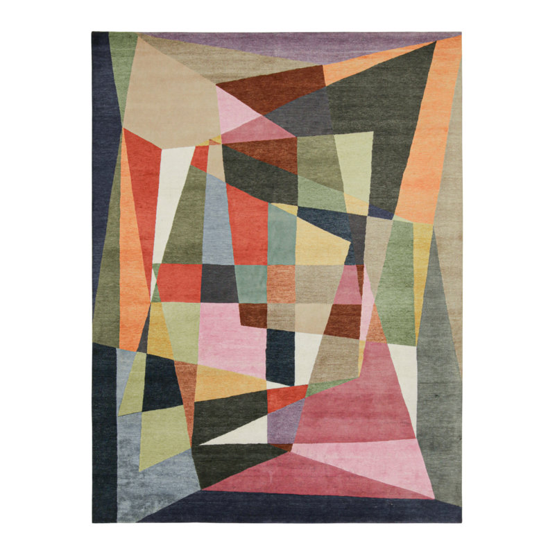 Hand Knotted Geometric Area Rug, Rectangle 13' x 19'