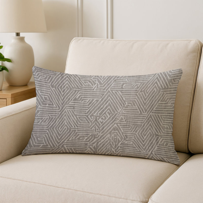 Coussin décoratif intérieur et extérieur Modern, Gris / beige / géométrique blanc 3, Rectangle H 20 po x l 14 po