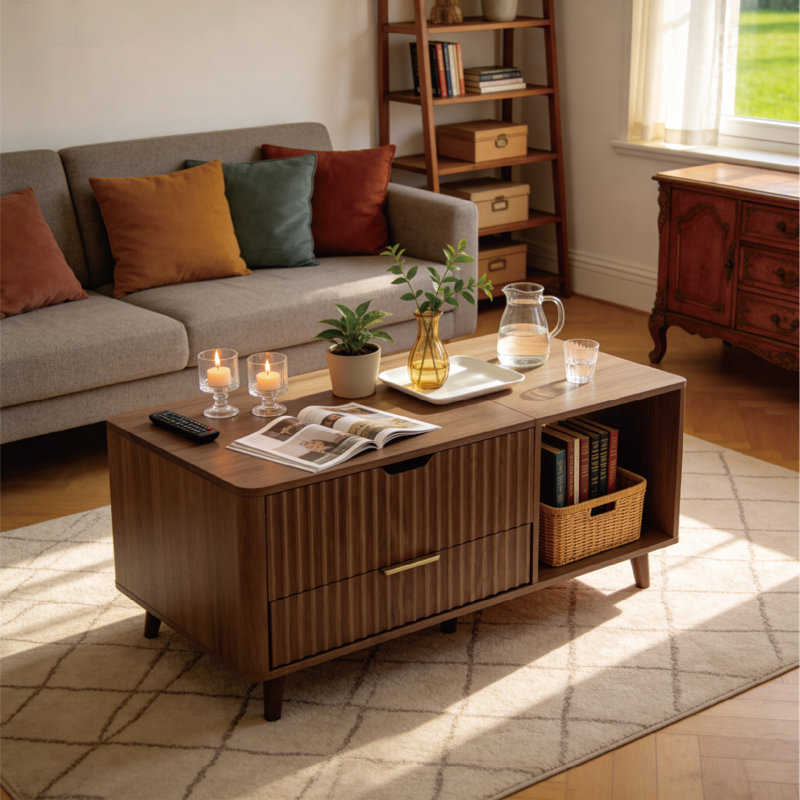 Table basse à plateau relevable 39,3 po avec rangement, table basse moderne pour le salon