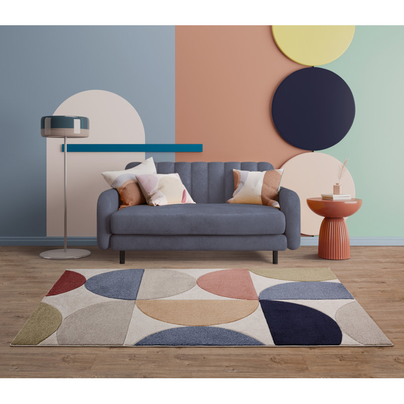 Lowellville Geometric Blue/Red/Beige Area Rug, Rectangle 200 x 290cm