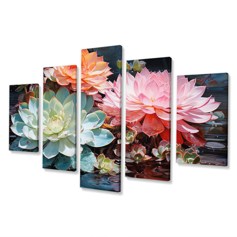Succulents Succulent Reflections - Décoration murale florale - 5 panneaux