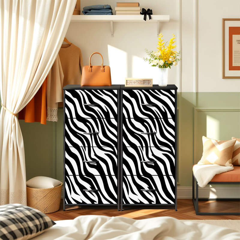 Commode pour chambre à coucher avec 4 tiroirs de rangement Peau de zèbre abstraite Imprimé zébré rayures de peau de tigre