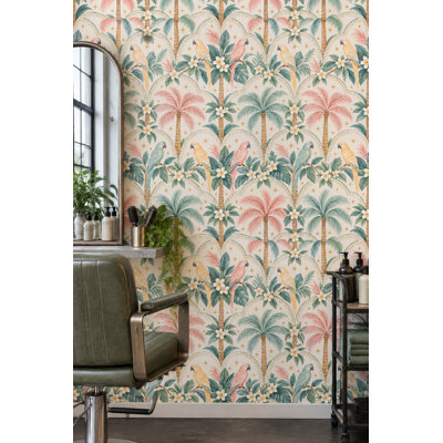 Parrots Wallpaper Pastel Tropical Cream Background