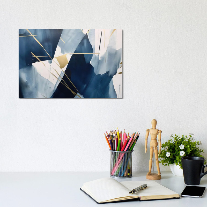 Abstraction bleu foncé III, H 8 po x l 12 po x P 0,75 po, Pas de tapis, Toile tendue