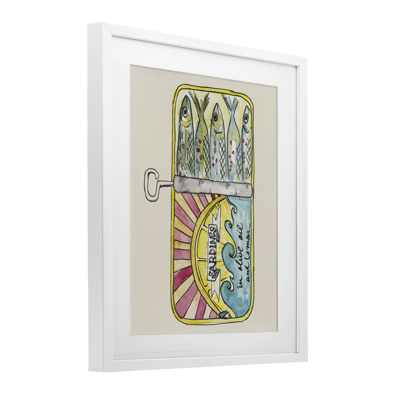 «Pastel Sardine Can», reproduction encadrée sous verre, design par NOLA James, H 16 po x l 13 po, Cadre blanc côtier
