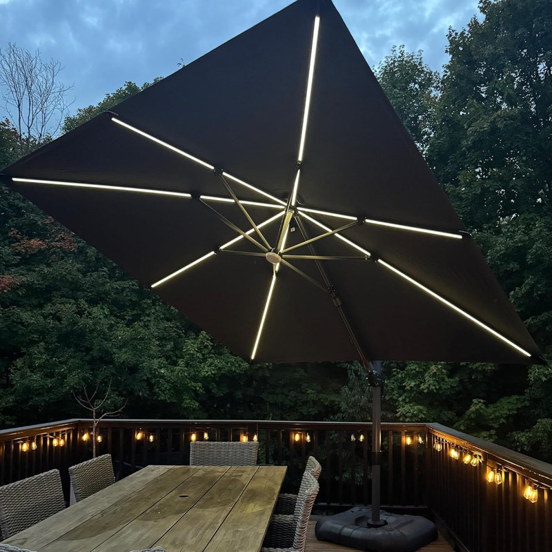 Parasol carré en porte-à-faux 10 'gris avec pivot et base à énergie solaire, Gris