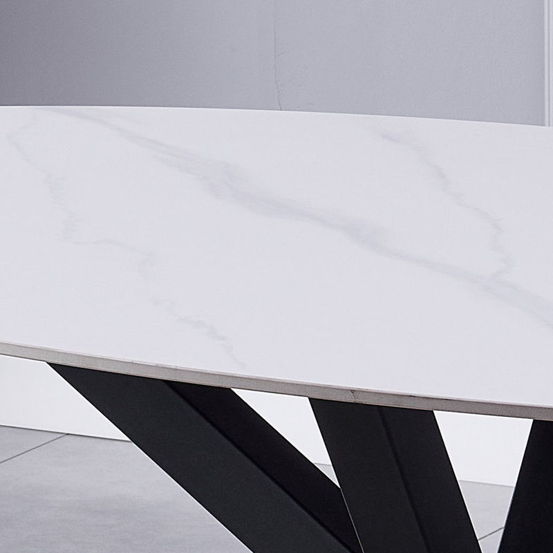 Oval Stone Top Metal Base Dining Table, White