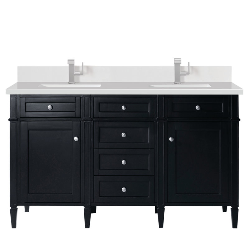 Brittany 60'' W Double Vanity, Single-Hole, White Zeus, Black Onyx
