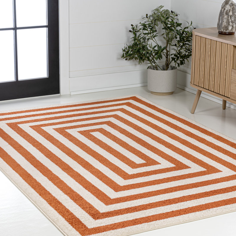 Isibeal Modern Classic Mitre Stripe Terracotta/Ivory Rug, Rectangle 7'9" x 10'