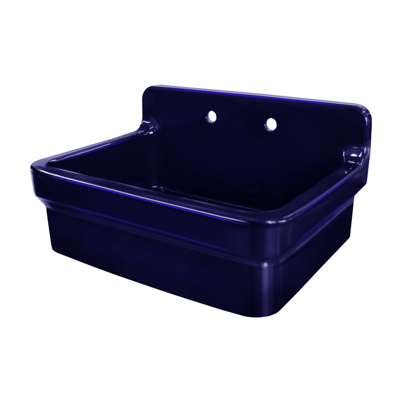 Fireclay 30" x 22" Drop-in Sink with 2 Faucet Holes on Backsplash, Sapphire Blue