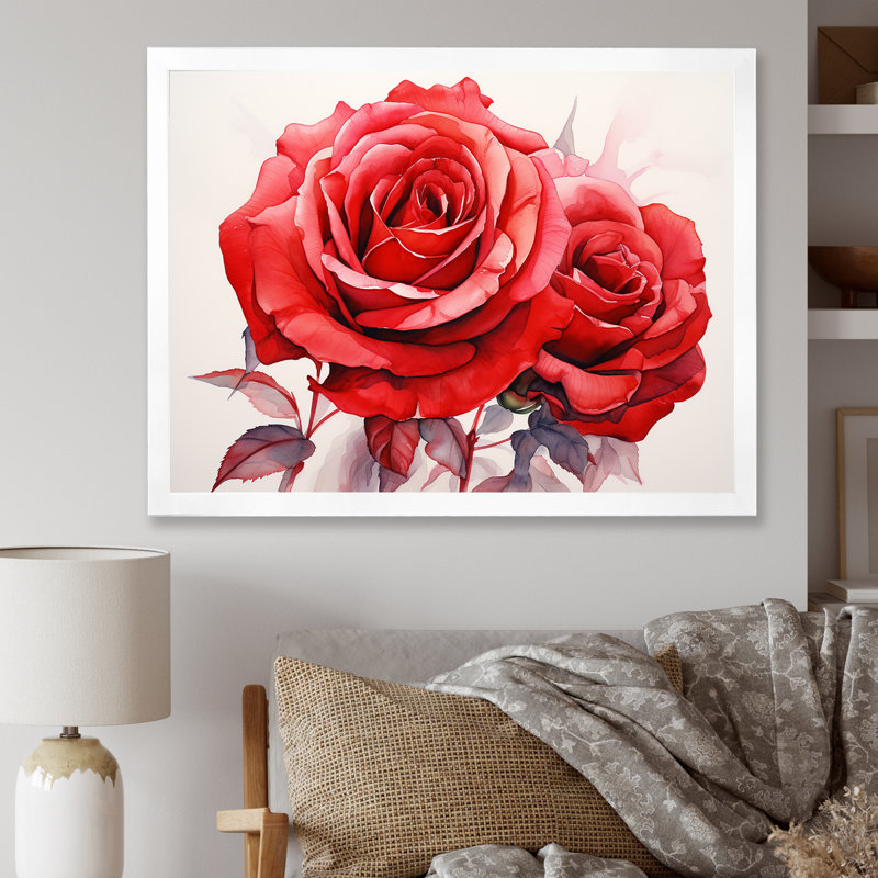 Red Roses Resson sur toile, H 24 po x l 32 po x P 1 po, Cadre simple blanc