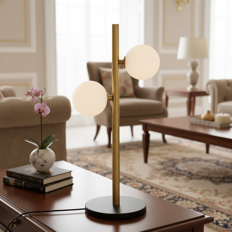 Double Globe Table Lamp, Brown