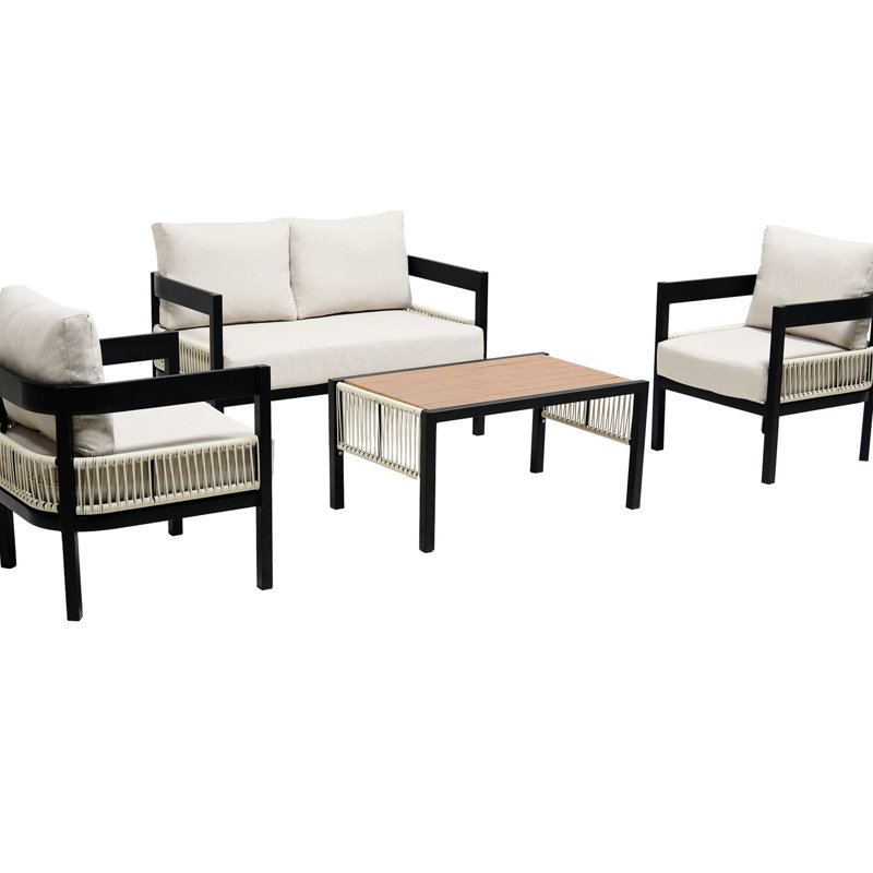 Mobilier d'extérieur gris - Sièges de jardin imperméables, en fer et de table - Structure, Beige