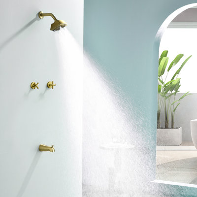 2 Handle Shower Faucet Set With Tub Spout 6-spray Shower Head And Handle Set Shower Trim Kit With Rough-in Valve Bathroom Shower Faucet Valve Trim Kit