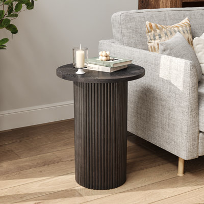 22'' Tall Solid Wood Round End Table Drum Side Table with Fluted Pedestal Base