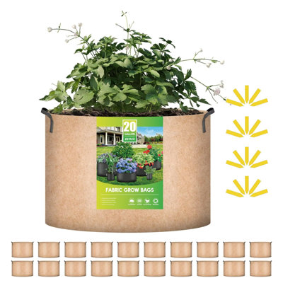 Ensemble de sacs de culture de 20 gallons, pots de jardin non tissés avec poignée renforcée, pot de fleurs et aération pour tomates, fruits, légumes et fleurs, brun clair