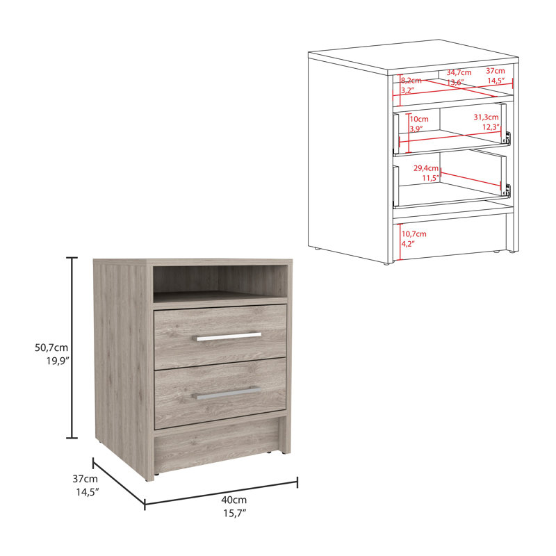 Alex-Jay 40cm W Manufactured Wood Bedside Table, Light Grey