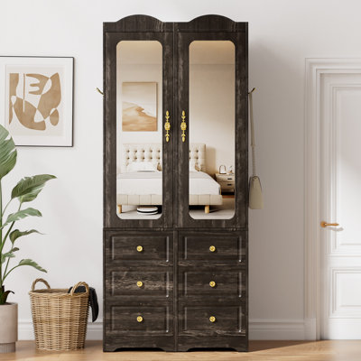 Armoire penderie Armoire avec 6 tiroirs et 2 miroirs et avec tringle et lumières à capteur