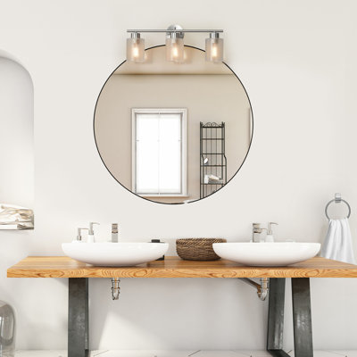 5-Piece All-In-One Nickel Bathroom Kit With 23" 3-Light Vanity Light And Clear Frosted Glass Shades