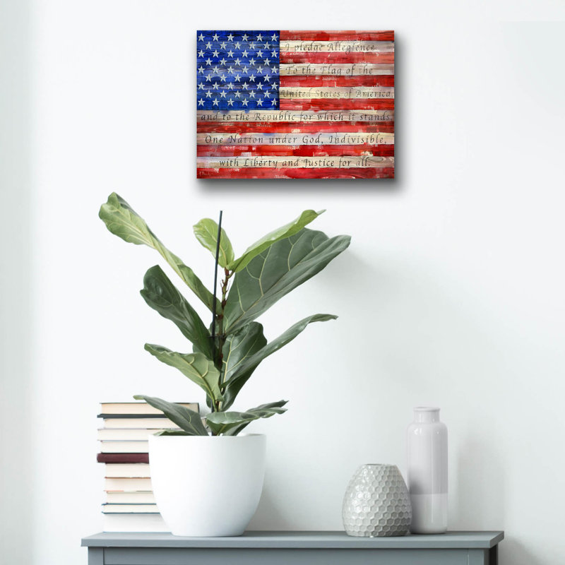 «All American Flag - Script» par Paul Brent, H 12 po x l 16 po x P 0,13 po