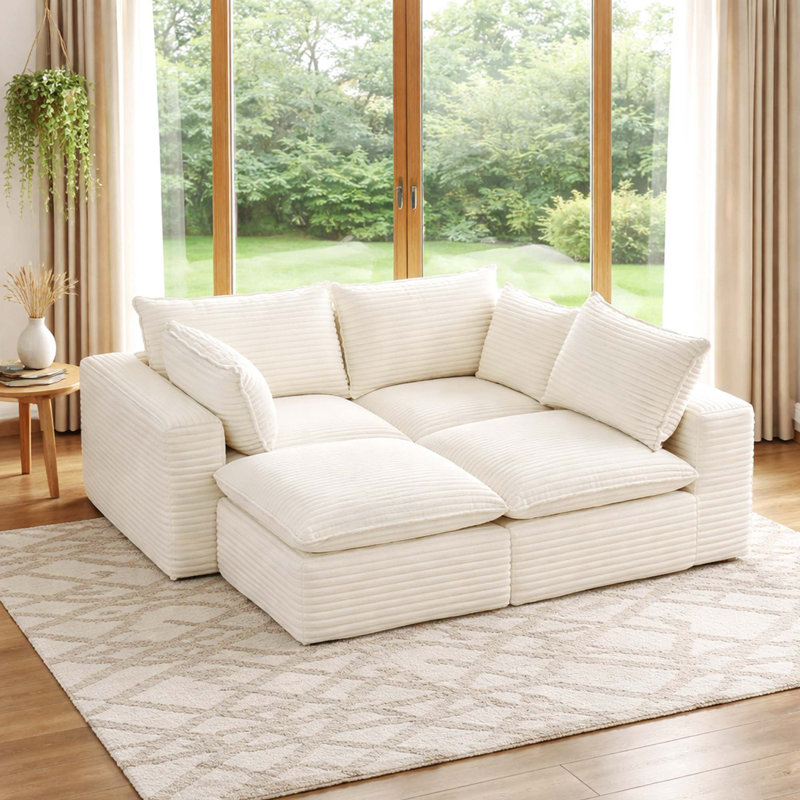 Canapé modulaire en L avec repose-pieds Corduroy