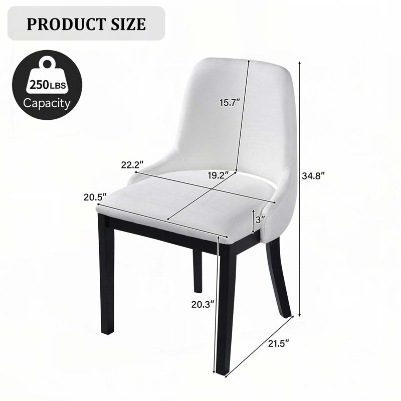 Chaise de salle à manger rembourrée en lin, chaises de salle à manger en bois, Blanc, Noir