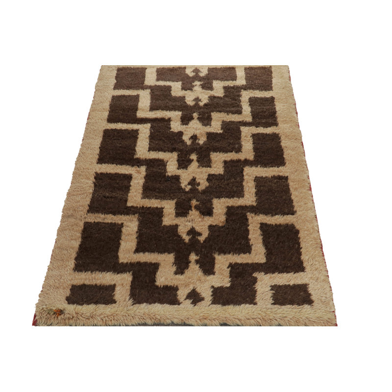 Wool Geometric Area Rug in Brown/Beige