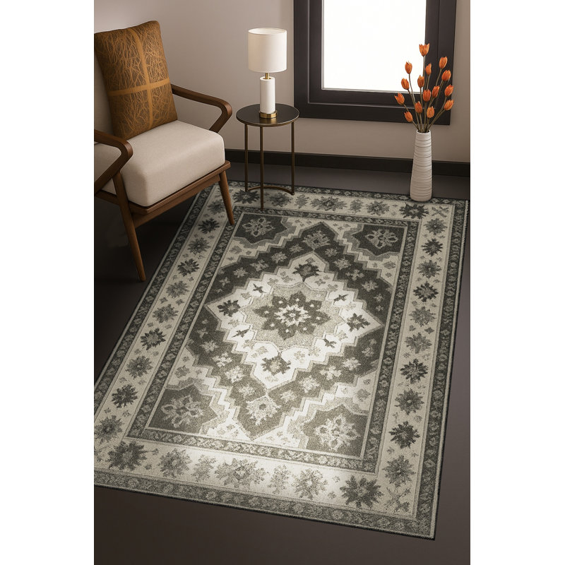 Tapis gris tissé traditionnel Mosso, 2 pi 6 po x 4 pi 11 po