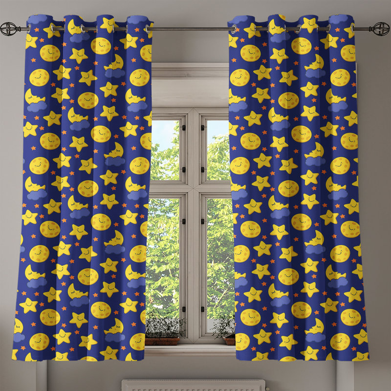 Rideau décoratif à œillets 2 panneaux Dakota Fields, 50 po, bleu marine, orange, jaune, L 50 po x L 63 po