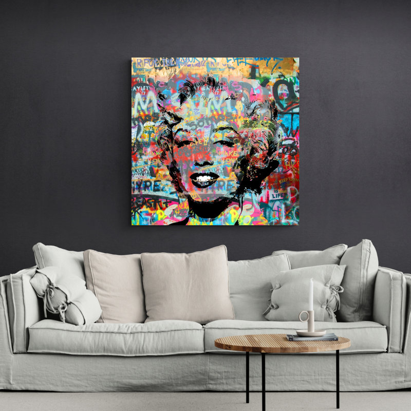 Marilyn Graffiti par Stephen Chambers - peinture sur toile tendue, H 15 po x l 15 po x P 1,5 po