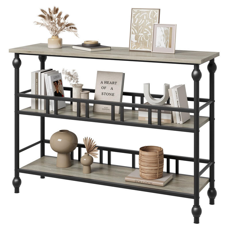 Console Table 43”, 3-Tier Industrial Entryway Table, Narrow Entrance Sofa Table with Shelves Sofa Table for Hallway, Living Room, Small Space