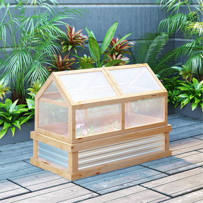 Jardin surélevé et serre, 48 po x 24 po x 32 po, pour la culture d'herbes et de fleurs, unité en bois de polycarbonate de bois naturel, 48 x 24 x 32, engorgement, culture de plantes saines,