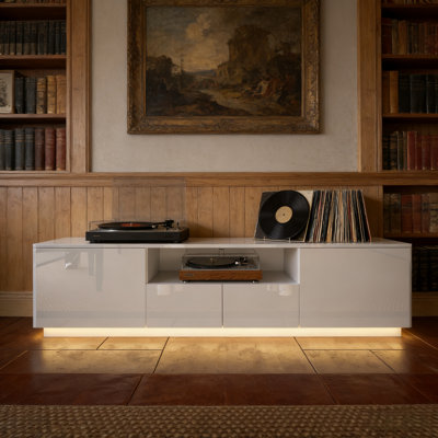 Armoire de rangement multimédia l 70,8 po à 4 tiroirs avec éclairage à DEL chaud et tablette
