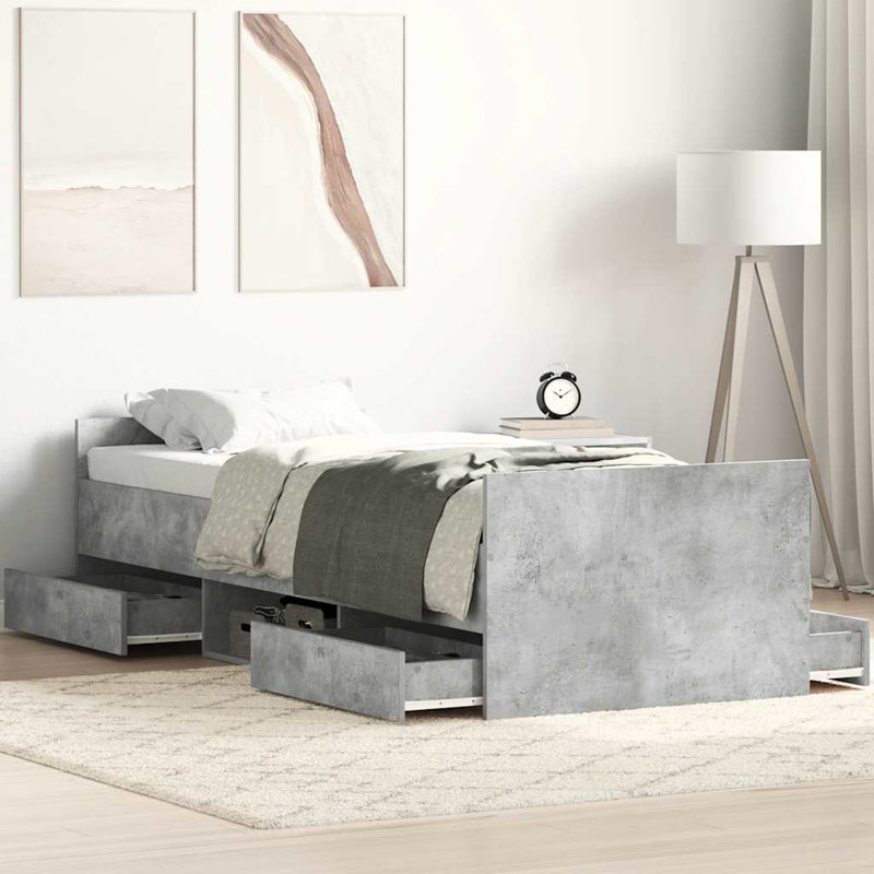 Addylen Drawers Bed, Single (3'), Concrete Grey