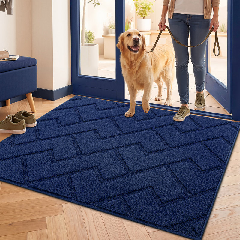 Dirt Trapper Non Slip Backing Washable Door Mat, 40*32, navy blue