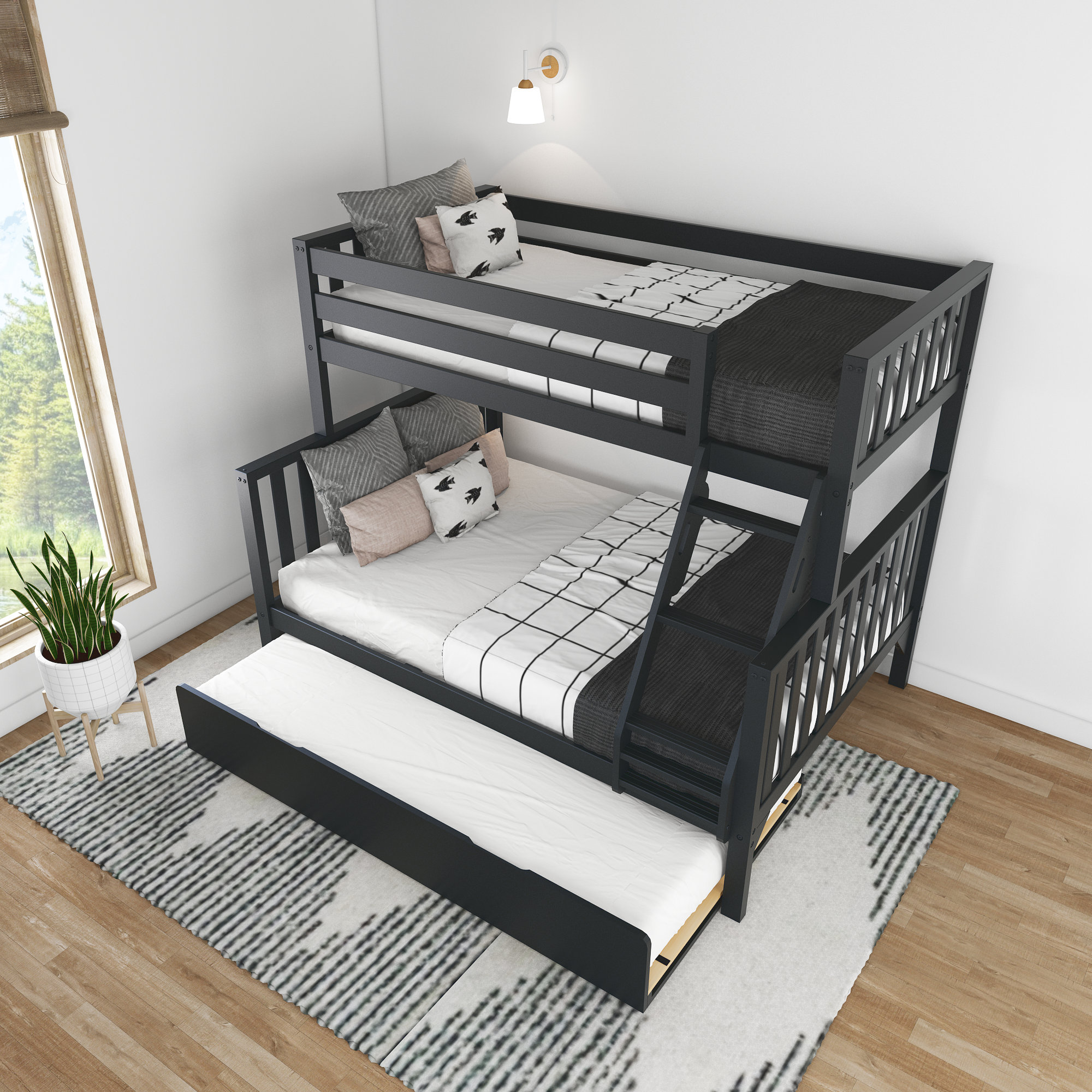 Black bunk best sale bed with trundle