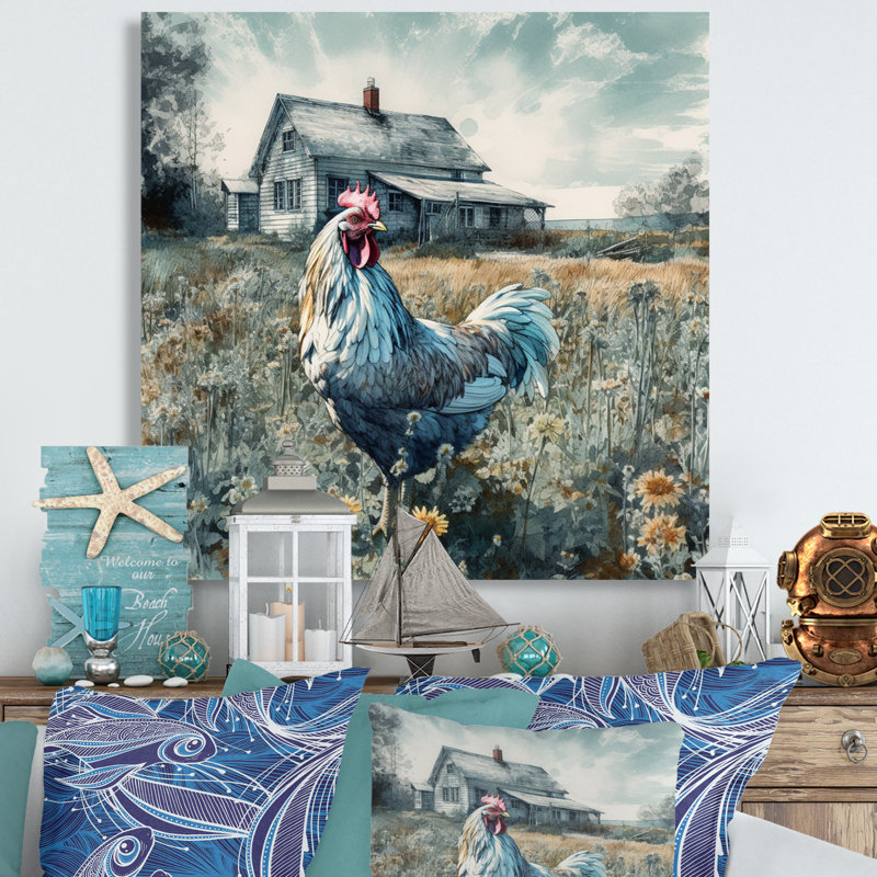 Coq sur une ferme I - poulet, art mural en métal, H 36 po x l 36 po