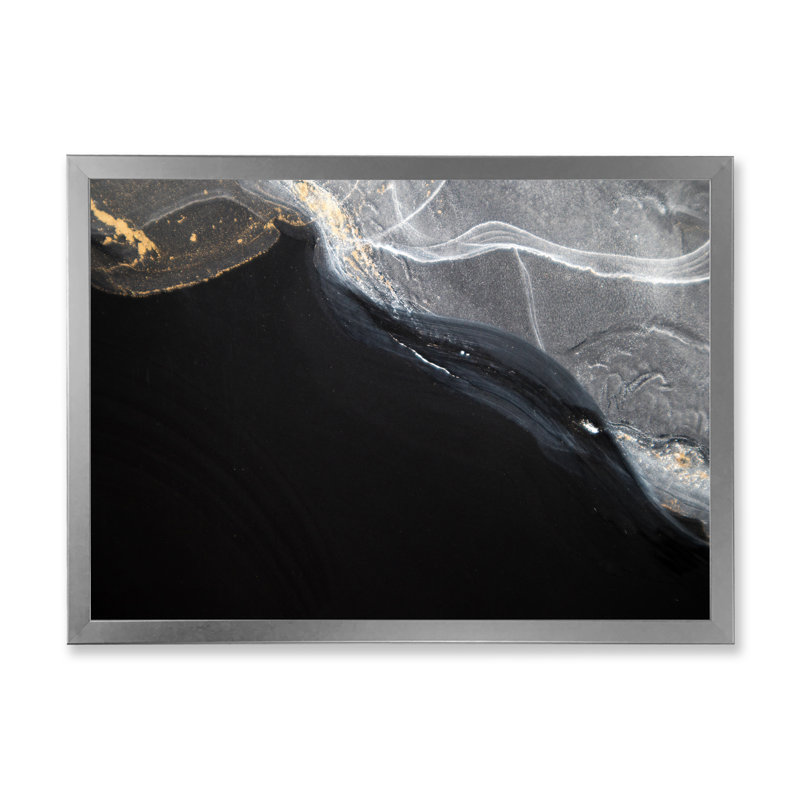 Gloden - Marbre noir et gris, art mural moderne sur toile, H 8 po x l 12 po x P 1 po, Toile argentée avec cadre photo