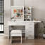 Bureau de coiffeuse Fashion avec miroir, lumières réglables et tablettes ouvertes, y compris une chaise et 5 tiroirs pour le maquillage et le rangement